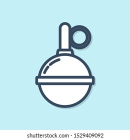 Blue line Hand grenade icon isolated on blue background. Bomb explosion.  Vector Illustration