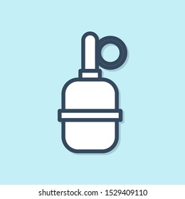 Blue line Hand grenade icon isolated on blue background. Bomb explosion.  Vector Illustration