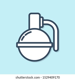 Blue line Hand grenade icon isolated on blue background. Bomb explosion.  Vector Illustration