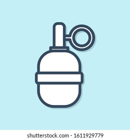Blue line Hand grenade icon isolated on blue background. Bomb explosion.  Vector Illustration