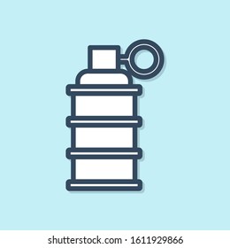 Blue line Hand grenade icon isolated on blue background. Bomb explosion.  Vector Illustration