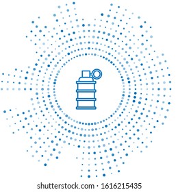 Blue line Hand grenade icon isolated on white background. Bomb explosion. Abstract circle random dots. Vector Illustration