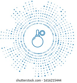 Blue line Hand grenade icon isolated on white background. Bomb explosion. Abstract circle random dots. Vector Illustration