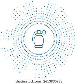 Blue line Hand grenade icon isolated on white background. Bomb explosion. Abstract circle random dots. Vector