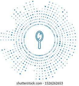 Blue line Hand mirror icon isolated on white background. Abstract circle random dots. Vector Illustration