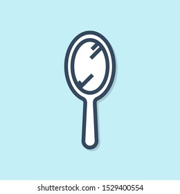 Blue line Hand mirror icon isolated on blue background.  Vector Illustration