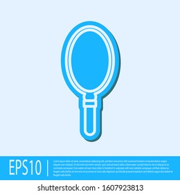 Blue line Hand mirror icon isolated on grey background.  Vector Illustration