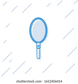 Blue line Hand mirror icon isolated on white background.  Vector Illustration