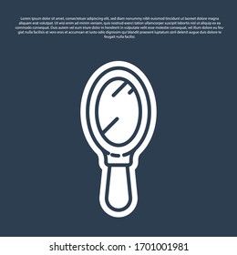 Blue line Hand mirror icon isolated on blue background. Vector Illustration