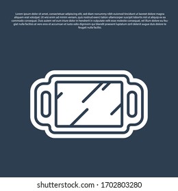 Blue line Hand mirror icon isolated on blue background. Vector Illustration