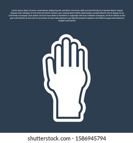 Blue line Hand with psoriasis or eczema icon isolated on blue background. Concept of human skin response to allergen or chronic body problem.  Vector Illustration