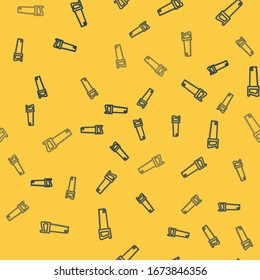 Blue line Hand saw icon isolated seamless pattern on yellow background.  Vector Illustration