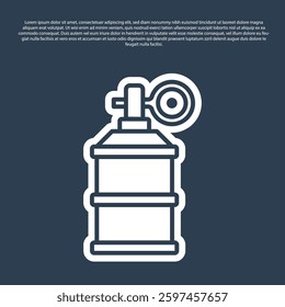 Blue line Hand smoke grenade icon isolated on blue background. Bomb explosion.  Vector