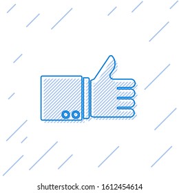 Blue line Hand thumb up icon isolated on white background.  Vector Illustration