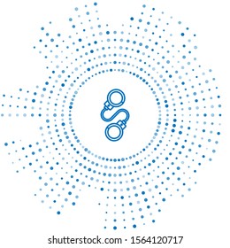 Blue line Handcuffs icon isolated on white background. Abstract circle random dots. Vector Illustration