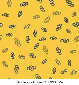 Blue line Handcuffs icon isolated seamless pattern on yellow background.  Vector Illustration