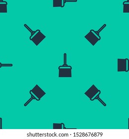 Blue line Handle broom icon isolated seamless pattern on green background. Cleaning service concept.  Vector Illustration