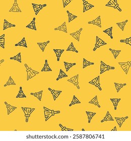 Blue line Handle broom icon isolated seamless pattern on yellow background. Cleaning service concept.  Vector