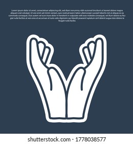 Blue Line Hände in betenden Position Symbol einzeln auf blauem Hintergrund. Gebet mit Glauben und Hoffnung zu Gott. Vektorgrafik