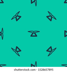 Blue line Hang glider icon isolated seamless pattern on green background. Extreme sport.  Vector Illustration