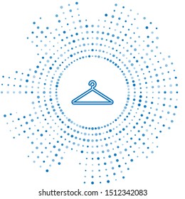 Blue line Hanger wardrobe icon isolated on white background. Cloakroom icon. Clothes service symbol. Laundry hanger sign. Abstract circle random dots. Vector Illustration