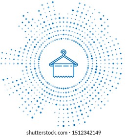 Blue line Hanger wardrobe icon isolated on white background. Clean towel sign. Cloakroom icon. Clothes service symbol. Laundry hanger sign. Abstract circle random dots. Vector Illustration