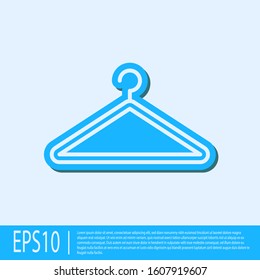 Blue line Hanger wardrobe icon isolated on grey background. Cloakroom icon. Clothes service symbol. Laundry hanger sign.  Vector Illustration