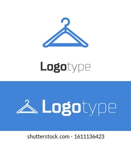 Blue line Hanger wardrobe icon isolated on white background. Cloakroom icon. Clothes service symbol. Laundry hanger sign. Logo design template element. Vector Illustration