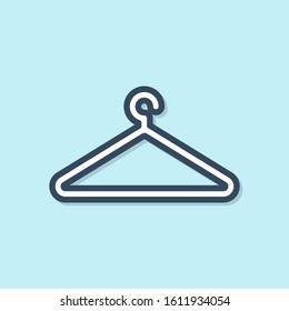 Blue line Hanger wardrobe icon isolated on blue background. Cloakroom icon. Clothes service symbol. Laundry hanger sign.  Vector Illustration
