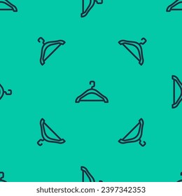 Blue line Hanger wardrobe icon isolated seamless pattern on green background. Cloakroom icon. Clothes service symbol. Laundry hanger sign.  Vector