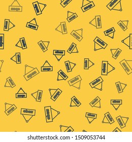 Blue line Hanging sign with text Open door icon isolated seamless pattern on yellow background.  Vector Illustration