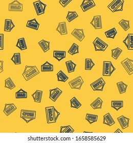 Blue line Hanging sign with text Closed icon isolated seamless pattern on yellow background. Business theme for cafe or restaurant.  Vector Illustration