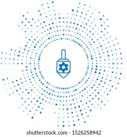 Blue line Hanukkah dreidel icon isolated on white background. Abstract circle random dots. Vector Illustration