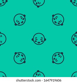 Blue line Happy little boy head icon isolated seamless pattern on green background. Face of baby boy.  Vector Illustration