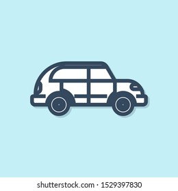 Blue line Hatchback car icon isolated on blue background.  Vector Illustration