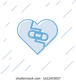 Blue line Healed broken heart or divorce icon isolated on white background. Shattered and patched heart. Love symbol. Valentines day.  Vector Illustration