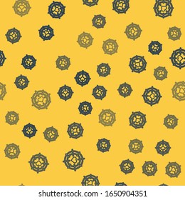 Blue line Heart in the center of darts target aim icon isolated seamless pattern on yellow background. Valentines day.  Vector Illustration