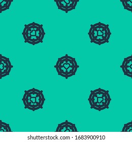 Blue line Heart in the center of darts target aim icon isolated seamless pattern on green background. Valentines day.  Vector Illustration