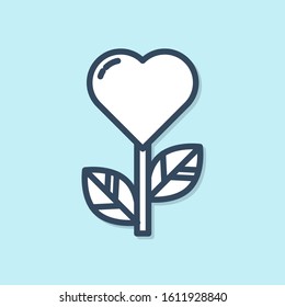 Blue line Heart shape in a flower icon isolated on blue background.  Vector Illustration