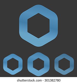 Blue line hexagonal logo design set
