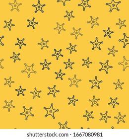 Blue line Hexagram sheriff icon isolated seamless pattern on yellow background. Police badge icon.  Vector Illustration