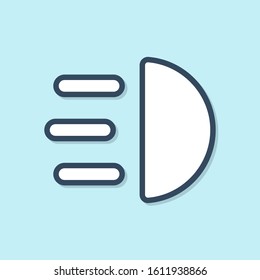 Blue line High beam icon isolated on blue background. Car headlight.  Vector Illustration