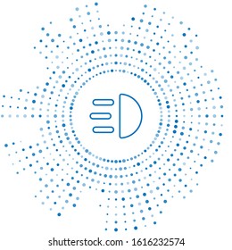 Blue line High beam icon isolated on white background. Car headlight. Abstract circle random dots. Vector Illustration