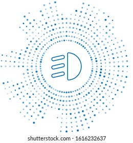 Blue line High beam icon isolated on white background. Car headlight. Abstract circle random dots. Vector Illustration