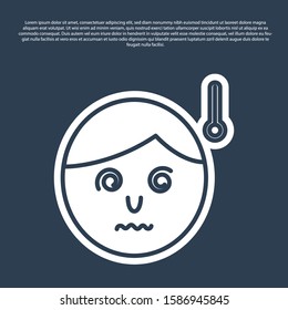Blue line High human body temperature or get fever icon isolated on blue background. Disease, cold, flu symptom.  Vector Illustration