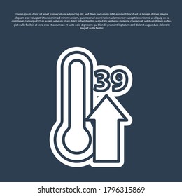 Blue line High human body temperature or get fever icon isolated on blue background. Disease, cold, flu symptom. Vector.