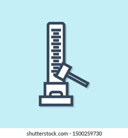Blue line High striker attraction with big hammer icon isolated on blue background. Attraction for measuring strength. Amusement park.  Vector Illustration