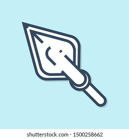 Blue line Hipster arrow tip icon isolated on blue background.  Vector Illustration