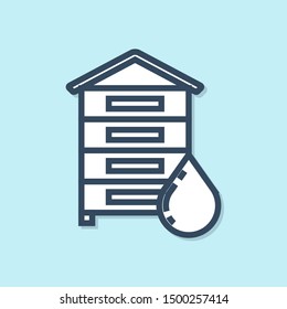 Blue line Hive for bees icon isolated on blue background. Beehive symbol. Apiary and beekeeping. Sweet natural food.  Vector Illustration
