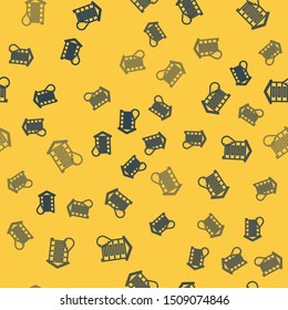 Blue line Hive for bees icon isolated seamless pattern on yellow background. Beehive symbol. Apiary and beekeeping. Sweet natural food.  Vector Illustration
